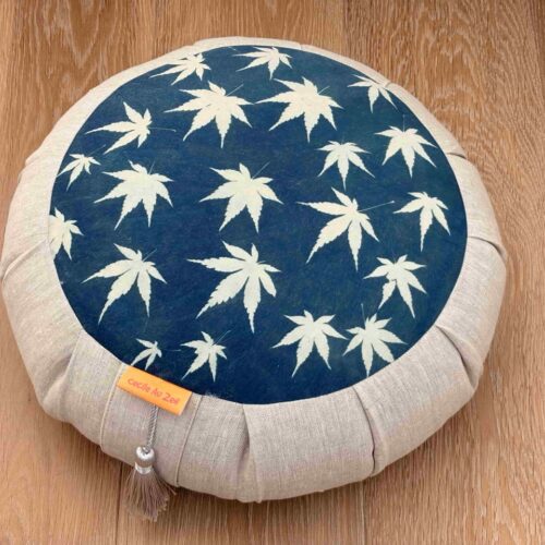 Zafu coussin de méditation en lin et coton — Cyanotype signature érable