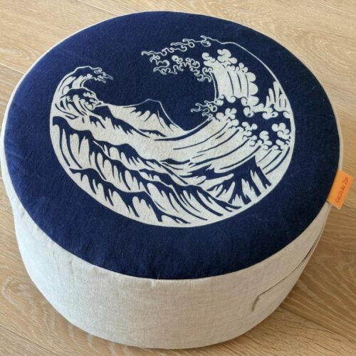 Coussin de sol, impressions cyanotypes sur lin naturel