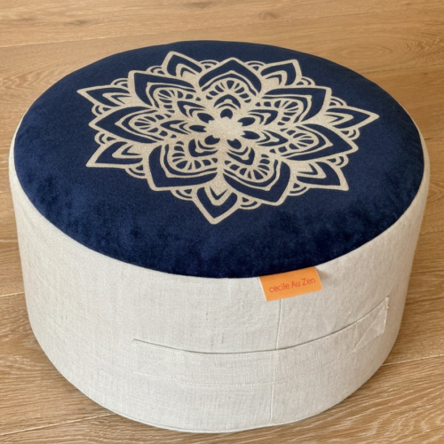 Coussin de sol, impressions Mandala sur lin naturel