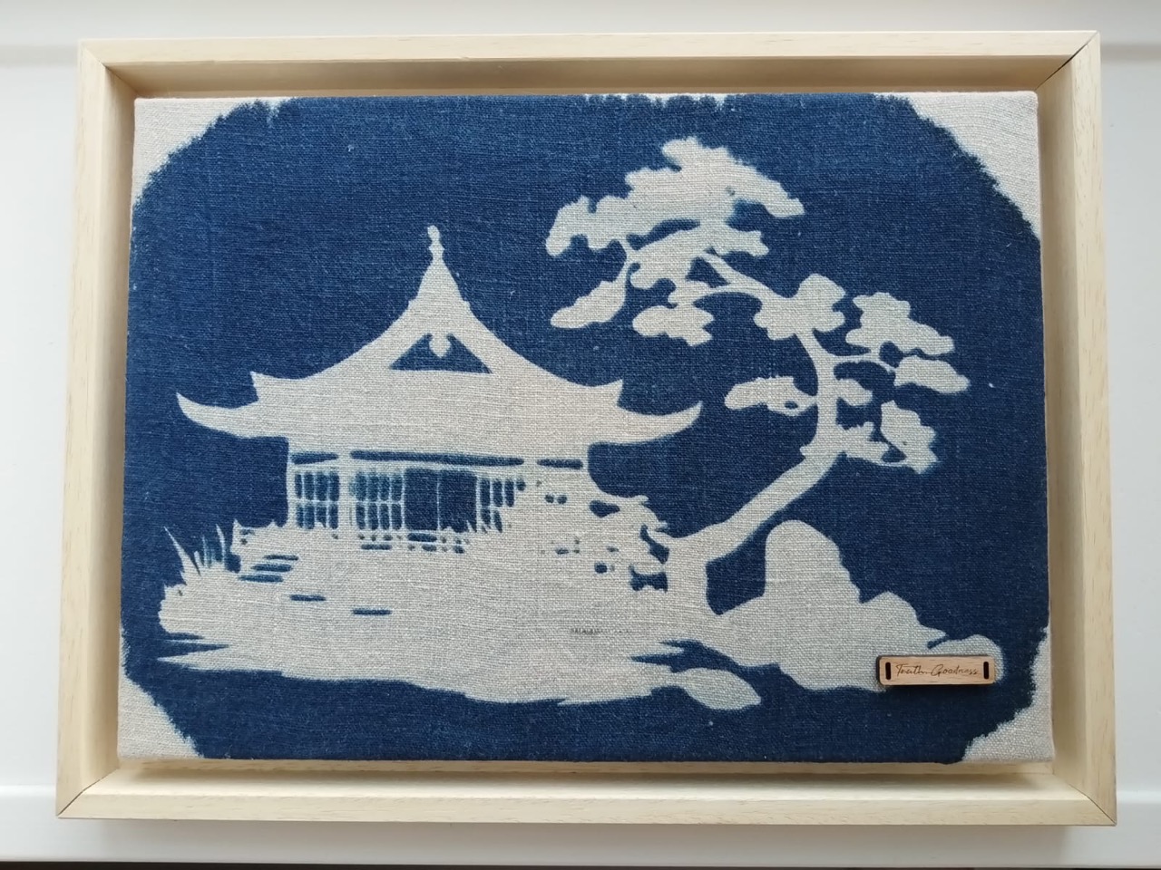 Wall Art — Cyanotype on linen, natural wood shadow box – Image 2